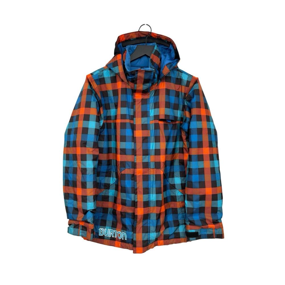 Burton Chittagong Snowboarding Jacket Dryride Blue Orange Plaid Youth Size Large